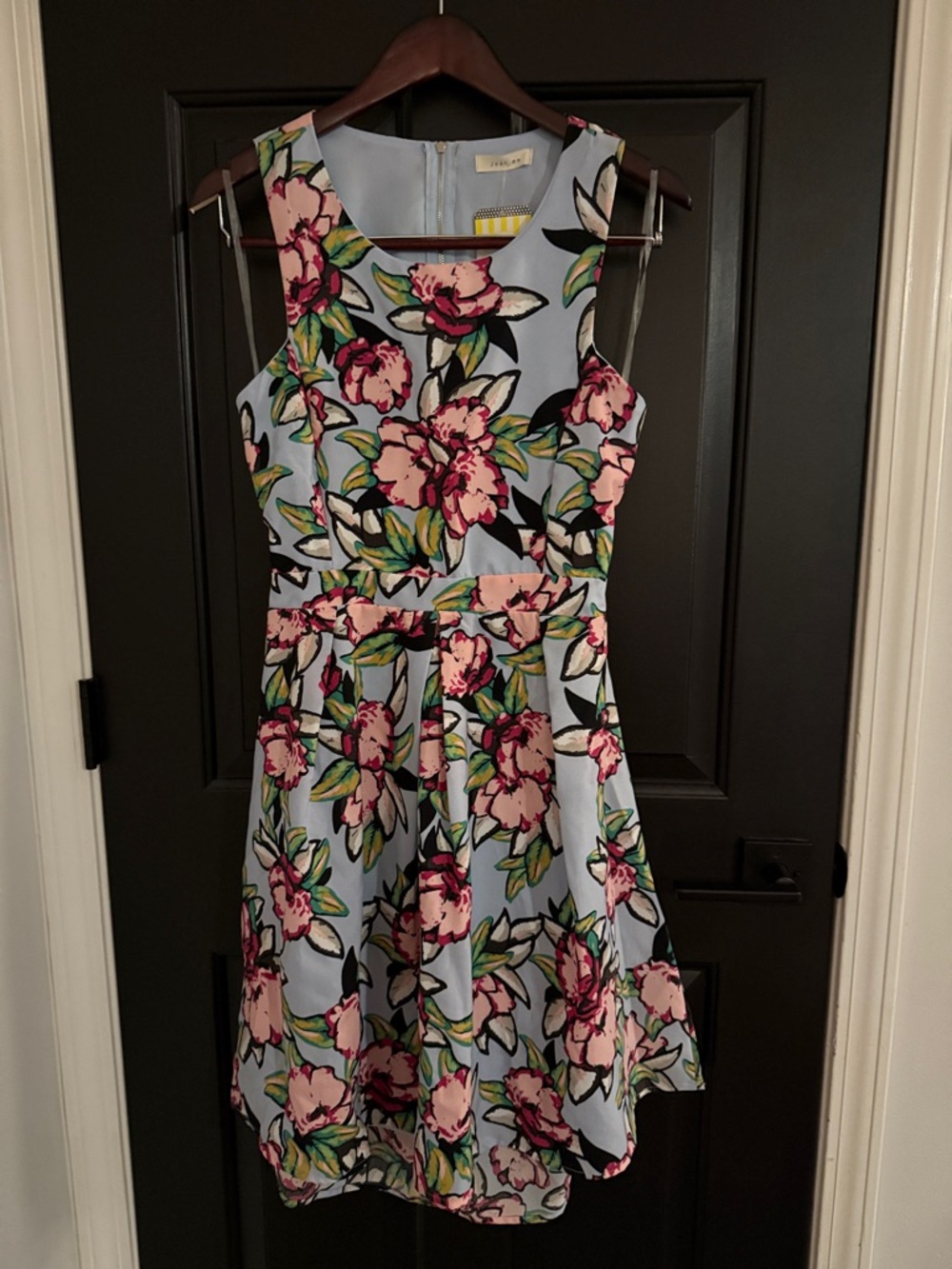 Just Me Light Blue Floral Backless Dress with Pink Flowers